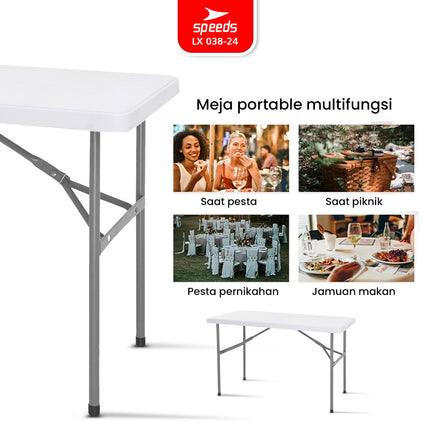 SPEEDS Meja Lipat 122x61x74cm Plastik Folding Table Indoor Outdoor Pameran Serbaguna Besar Meja Makan 038-24
