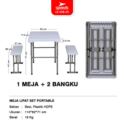 SPEEDS Meja Lipat Plastik SET 113x62x71cm 038-29