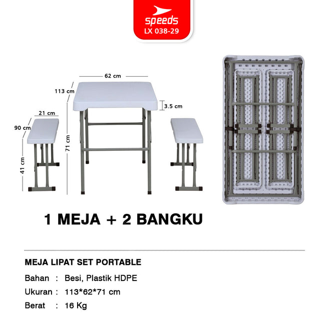 SPEEDS Plastic Folding Table SET 113x62x71cm Folding Table Indoor Outdoor Picnic Exhibition Large Sales Dining Table 038-29
