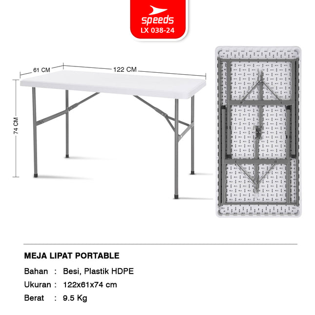 SPEEDS Meja Lipat 122x61x74cm Plastik Folding Table Indoor Outdoor Pameran Serbaguna Besar Meja Makan 038-24
