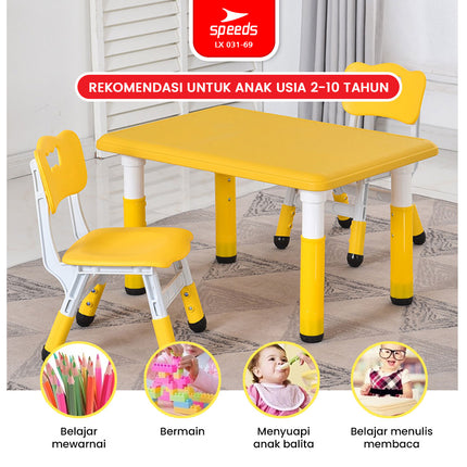 SPEEDS Meja Belajar Anak Tebal Kokoh Rectangular HDPE Kids Table Meja Persegi Panjang TK Paud Colorful Kids Table Warna Warni 031-69