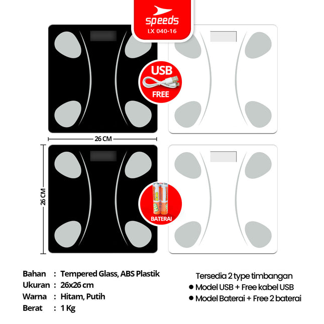 SPEEDS Timbangan Berat Badan Digital Max 180kg 040-16