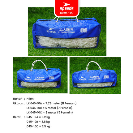 SPEEDS Jaring Gawang Sepak Bola 7x2m Bahan Nylon Profesional Futsal Soccer Net Goals Standard 045-10