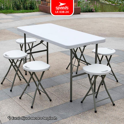 SPEEDS Meja Lipat 122x61x74cm Plastik Folding Table Indoor Outdoor Pameran Serbaguna Besar Meja Makan 038-24
