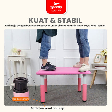 SPEEDS Meja Belajar Anak Tebal Kokoh Rectangular HDPE Kids Table Meja Persegi Panjang TK Paud Colorful Kids Table Warna Warni 031-69
