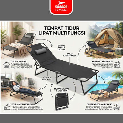 SPEEDS Kursi Lipat Folding Bed Matras Empuk Oxford Kuat Velbed Kursi Malas Santai 031-74