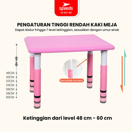 SPEEDS Meja Belajar Anak Tebal Kokoh Rectangular HDPE Kids Table Meja Persegi Panjang TK Paud Colorful Kids Table Warna Warni 031-69