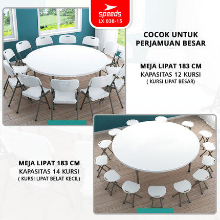 SPEEDS Meja Lipat Bulat Plastik Serbaguna 183cm 038-15