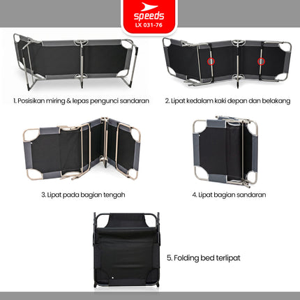 SPEEDS Kursi Lipat Folding Oxford Bed Velbed Kursi Malas Tempat Tidur Lipat Kursi Ranjang 031-76