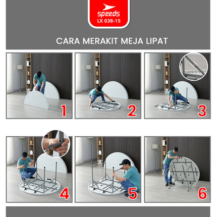 SPEEDS Meja Lipat Bulat Plastik Serbaguna 183cm 038-15