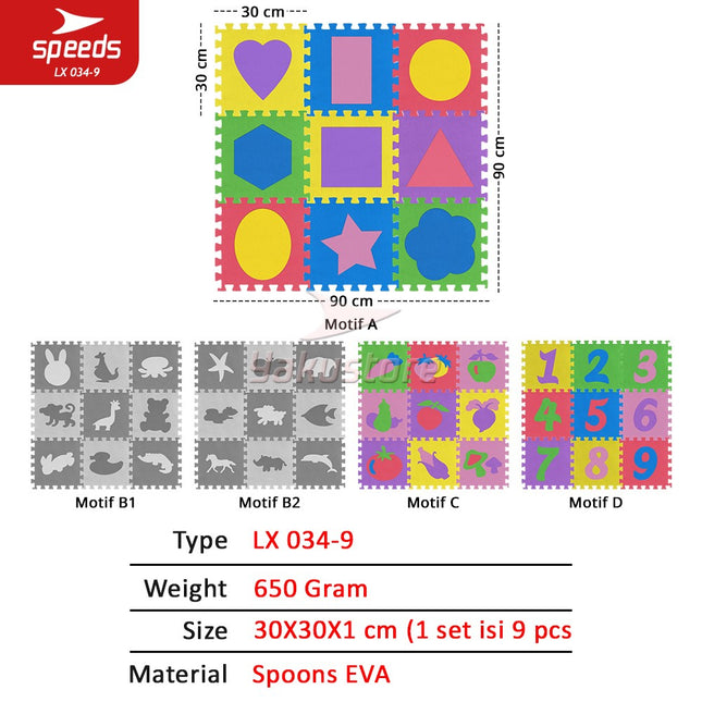 SPEEDS Matras Evamat 30x30cm Matras Puzzle Karpet Puzzle Matras Alas Lantai Evamat Alas Lantai Soft Matras 034-9