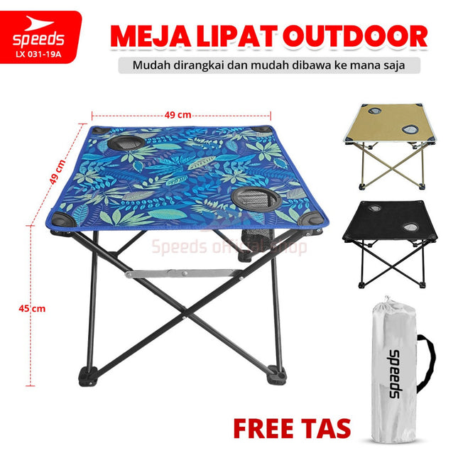 SPEEDS Folding Table Meja Lipat Portabel untuk Outdoor maupun Indoor Meja Praktis Serbaguna 031-19 Biru