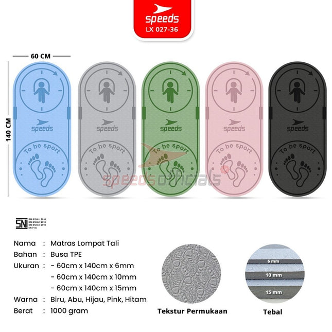 SPEEDS Skipping Mat 6-10-15mm Matras Lompat Tali Olahraga Fitness Jumping Mat Empuk Anti Slip 027-36