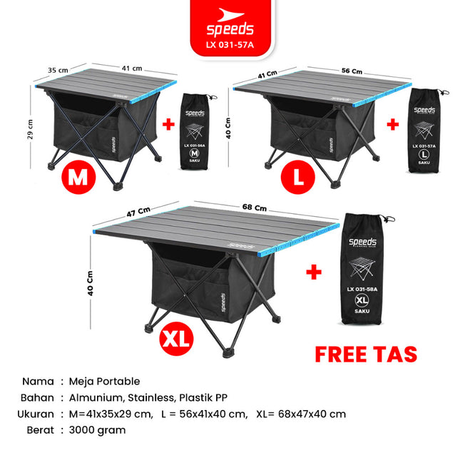 SPEEDS Meja Lipat Almunium Camping Portable Folding Outdoor Indoor Picnic Camping Table LX 031-56A