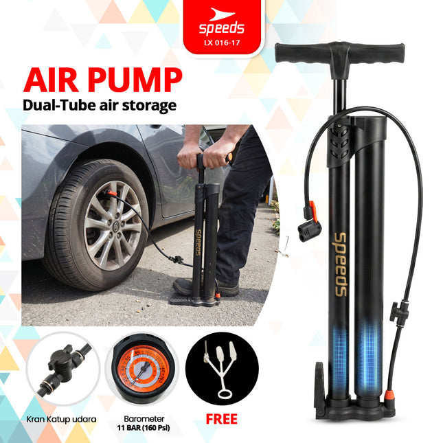 SPEEDS Pompa Angin Floor Pump 160 PSI Dual Tube Air Portabel Pompa Ban Serbaguna 016-17