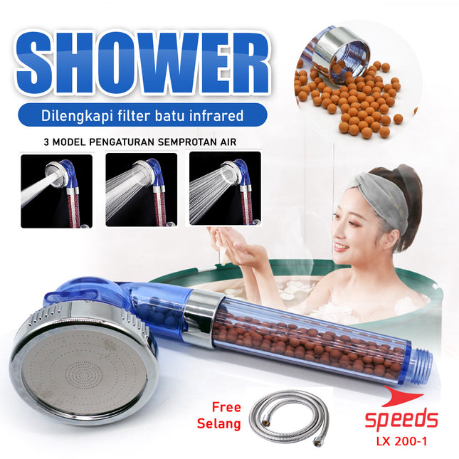 SPEEDS KEPALA Super shower ion spa health crystal BIRU - Head super filter shower 3 in 1 200-1