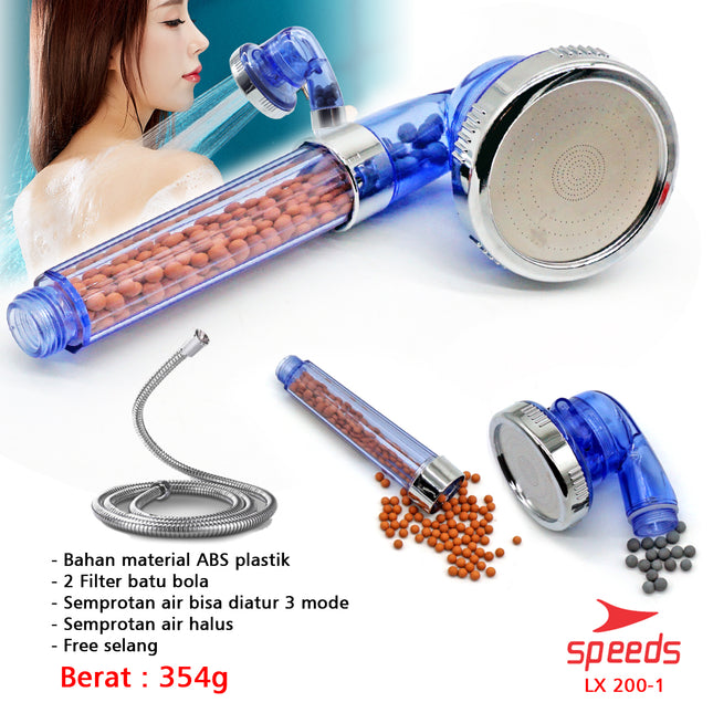 SPEEDS KEPALA Super shower ion spa health crystal BIRU - Head super filter shower 3 in 1 200-1