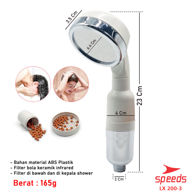 SPEEDS Kepala Shower Head Mandi Bak filter ganda lebih bersih soft halus lembut Shower Only 200-3