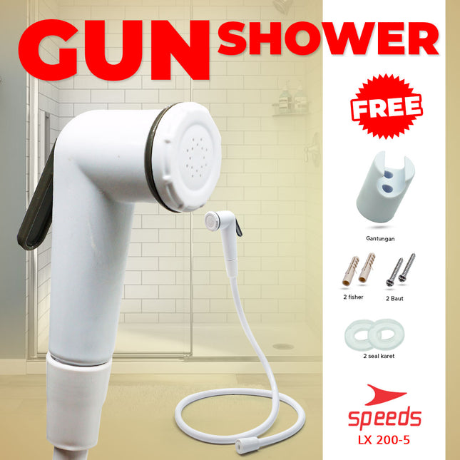 SPEEDS Kepala Shower Head Shower Set Mandi White Shower Putih Plus Selang Flexible 200-5