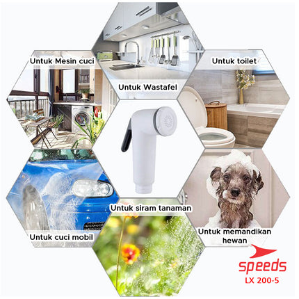 SPEEDS Kepala Shower Head Shower Set Mandi White Shower Putih Plus Selang Flexible 200-5