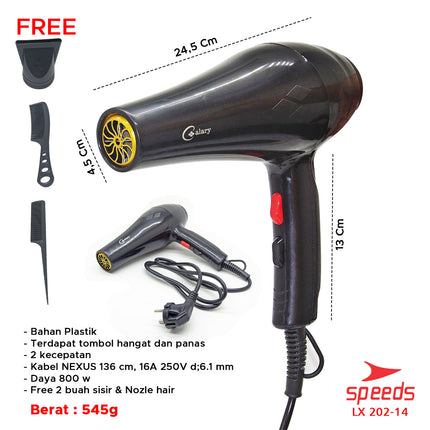 SPEEDS Hair Dryer Alat Pengering Rambut Mini Multifungsi Salon Haircare Pengatur Panas 202-14