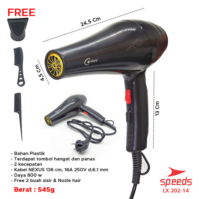 SPEEDS Hair Dryer Alat Pengering Rambut Mini Multifungsi Salon Haircare Pengatur Panas 202-14