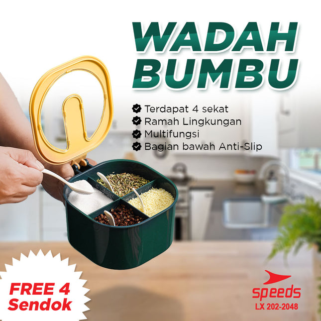 SPEEDS Tempat Bumbu 4 Sekat Wadah Kotak Bumbu Masak Dapur 4in1 202-2048