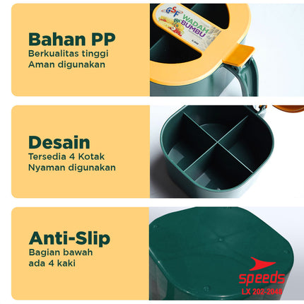 SPEEDS Tempat Bumbu 4 Sekat Wadah Kotak Bumbu Masak Dapur 4in1 202-2048