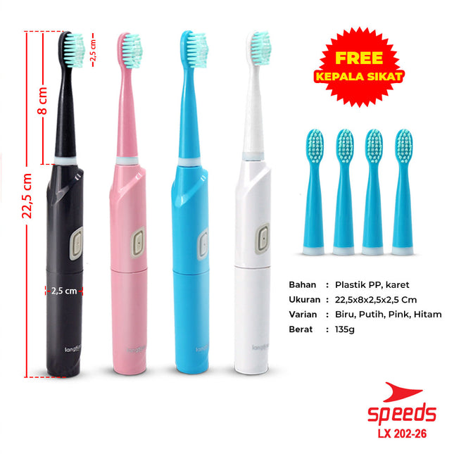 SPEEDS Sikat Gigi Elektrik Untuk Dewasa Sikat Gigi Mini Cleaner Portable Otomatis 3 Getaran 202-26