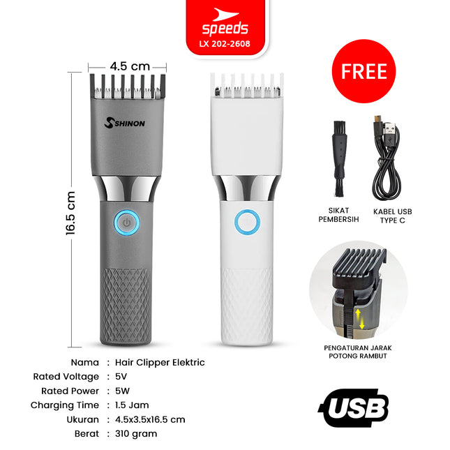 SPEEDS Alat Cukur Rambut Bayi Anak Elektrik USB Cordless Hair Clipper Rechargeable Professional Electric 202-2608