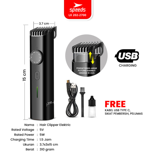 SPEEDS Alat Cukur Rambut Bayi Anak Hair Clipper USB Rechargeable Pencukur Rambut Cordless Professional Elektrik 202-2700