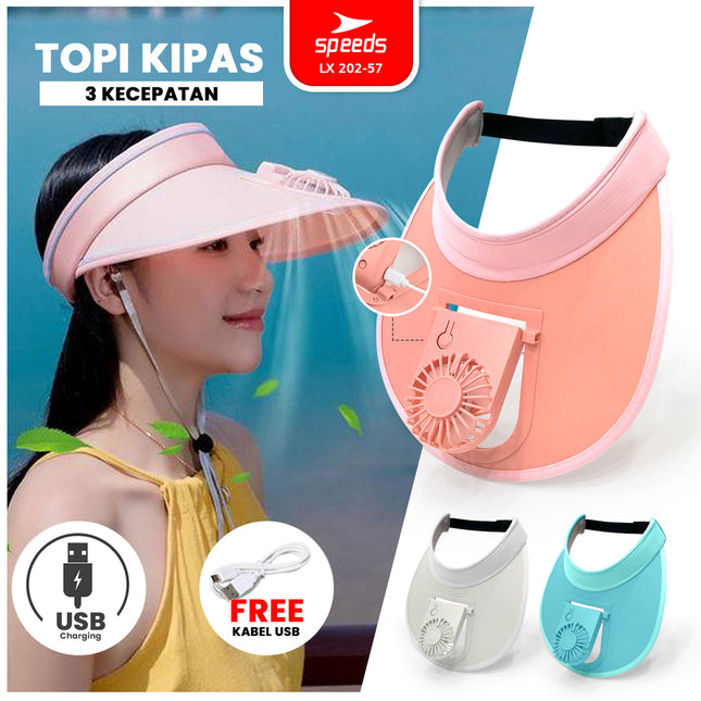 SPEEDS Topi Kipas Angin Outdoor USB Portable Mini Fan Hat Topi Anti Panas Topi Pantai Fashion Traveling 202-57