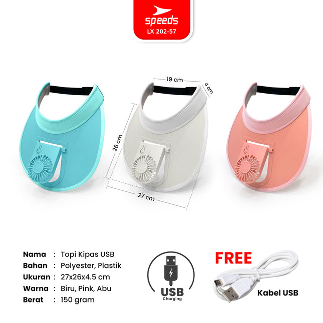 SPEEDS Topi Kipas Angin Outdoor USB Portable Mini Fan Hat Topi Anti Panas Topi Pantai Fashion Traveling 202-57