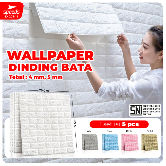 SPEEDS SNI Wallpaper Dinding 3d  Foam Batik Putih Wallpaper Dinding Sticker Dinding Berstandar 205-11