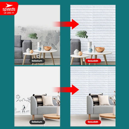 SPEEDS SNI Wallpaper Dinding 3d  Foam Batik Putih Wallpaper Dinding Sticker Dinding Berstandar 205-11