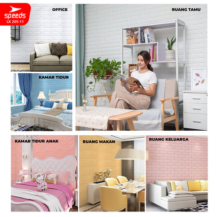 SPEEDS SNI Wallpaper Dinding 3d  Foam Batik Putih Wallpaper Dinding Sticker Dinding Berstandar 205-11