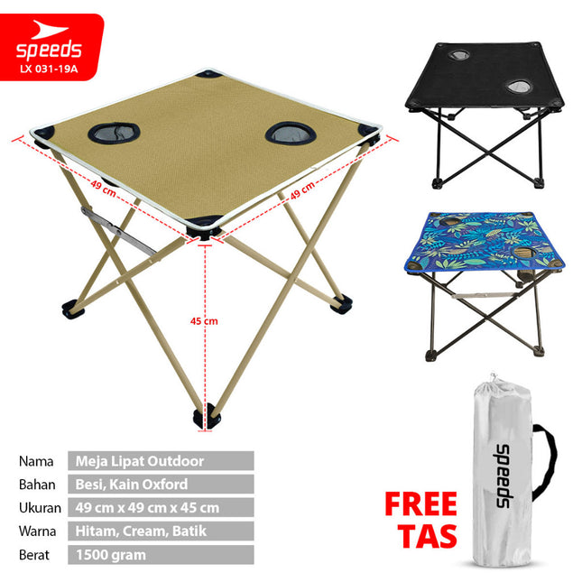 SPEEDS Folding Table Meja Lipat Portabel untuk Outdoor maupun Indoor Meja Praktis Serbaguna 031-19 Biru