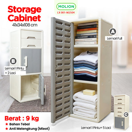 Plastic Cabinet HDPE 41x31x108cm Clothes Toys Multipurpose Minimalist 001-M2504