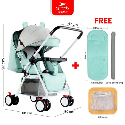 SPEEDS Stroller Kereta Dorong Bayi Portabel Premium Anak Full Cover Fitur Lengkap Newborn Baby Stroller Travel LX 073-2