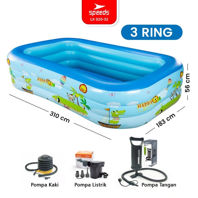 SPEEDS Kolam Renang 310x183x56cm 3 Layer Anak Jumbo Kolam Renang Pompa Bahan Kuat Motif Lucu Swimming Pool For Kids 020-32