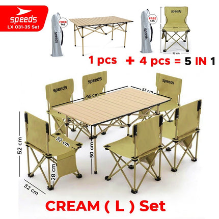 SPEEDS Meja Camping Lipat Set Meja Kursi Lipat Meja Camping Piknik Outdoor Portable 031-35