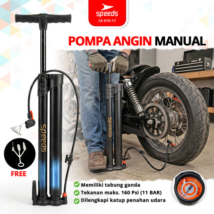 SPEEDS Pompa Angin Floor Pump 160 PSI Dual Tube Air Portabel Pompa Ban Serbaguna 016-17