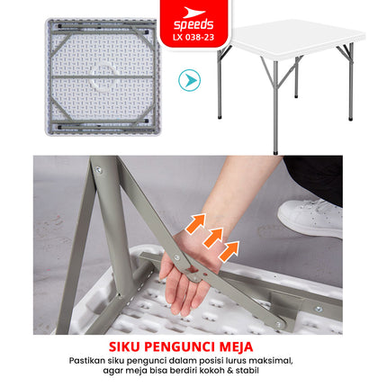 SPEEDS Meja Lipat Plastik 86x86x74cm Folding Table HDPE Indoor Outdoor Piknik Pameran Jualan Besar Meja Makan 038-23