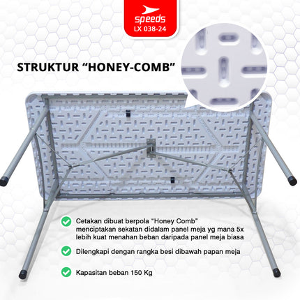 SPEEDS Meja Lipat 122x61x74cm Plastik Folding Table Indoor Outdoor Pameran Serbaguna Besar Meja Makan 038-24