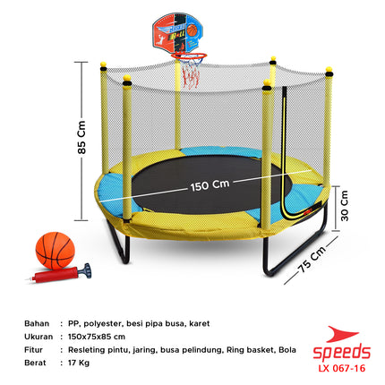 SPEEDS Trampolin Anak Mainan Lompat Jump 60inch Trampoline Mainan Olahraga Anak Lompat 067-16
