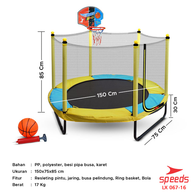 SPEEDS Trampolin Anak Mainan Lompat Jump 60inch Trampoline Mainan Olahraga Anak Lompat 067-16