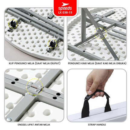 SPEEDS Meja Lipat Bulat Plastik Serbaguna 183cm 038-15