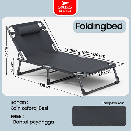 SPEEDS Kursi Lipat Folding Bed Matras Empuk Oxford Kuat Velbed Kursi Malas Santai 031-74