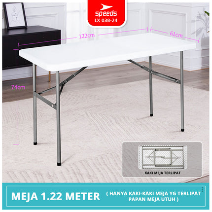 SPEEDS Meja Lipat 122x61x74cm Plastik Folding Table Indoor Outdoor Pameran Serbaguna Besar Meja Makan 038-24