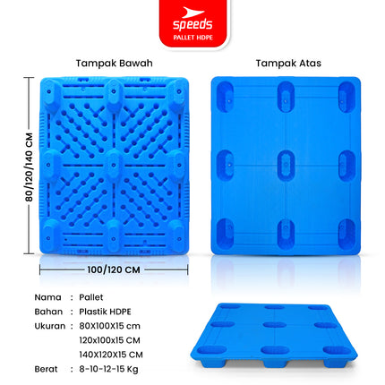 SPEEDS Thick HDPE Plastic Pallet 120x100x15cm Warehouse Pallet 9-Foot Strong Sturdy